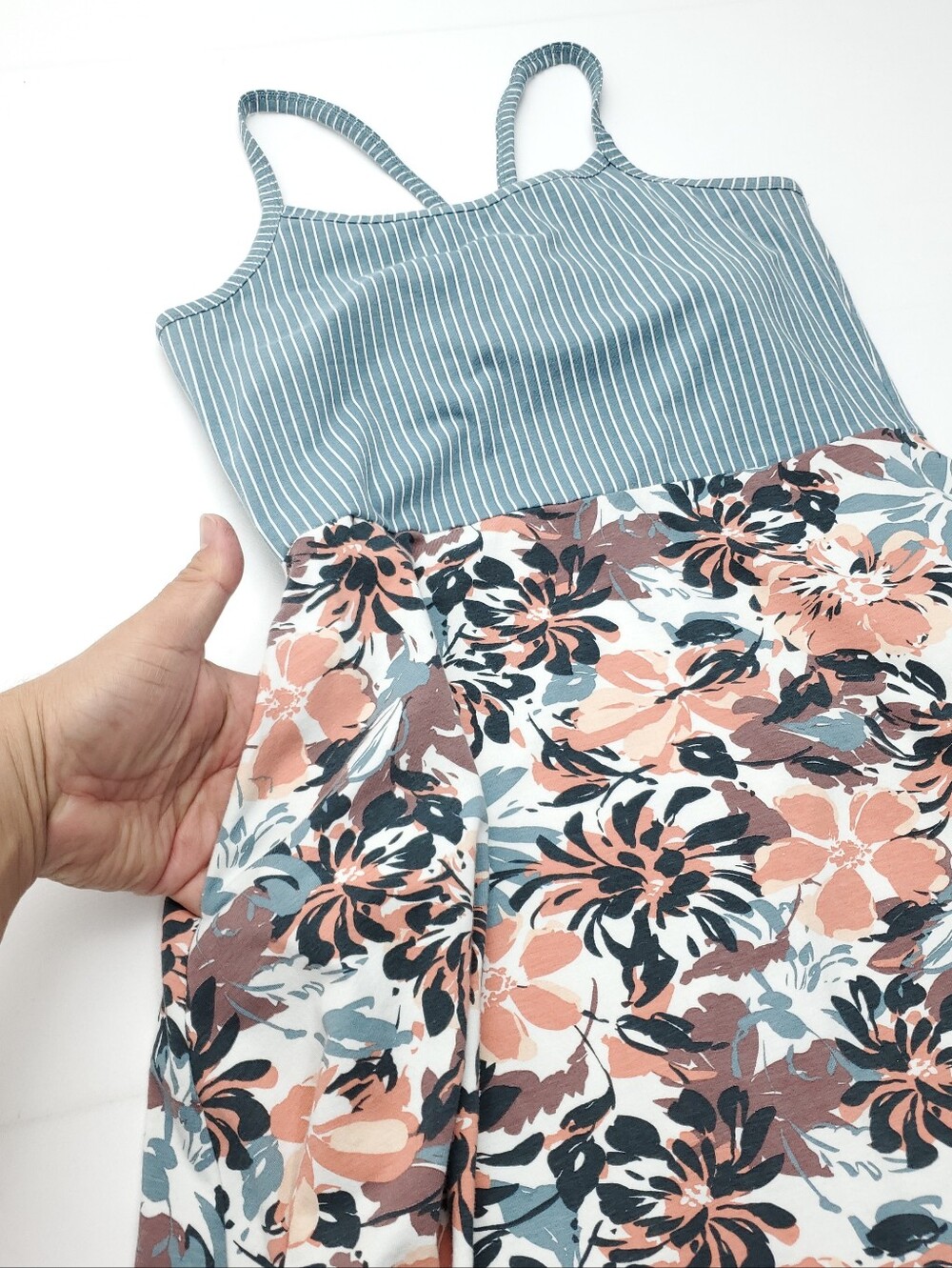 Pact Fit & Flare Strappy Midi Dress Lake Blossoms/Stripe Cotton Cozy Autumn Sz M - Picture 7 of 13